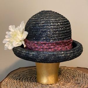 Straw Bowler Hat Vintage w/ New Band Added